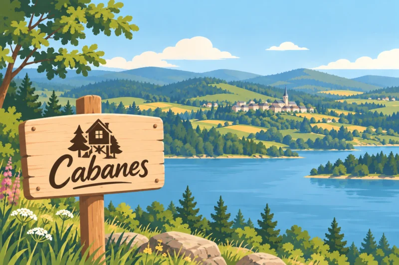 Illustration de la catégorie Cabanes, lac et paysage du Haut-Languedoc